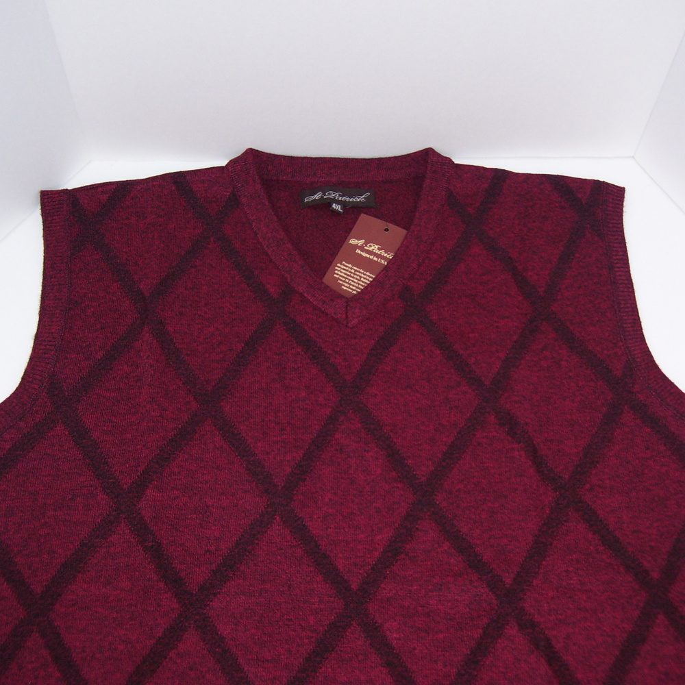 Mens V Neck Wine Red Argyle Sweater Vest 4XL XXXXL - Picture 4 of 6